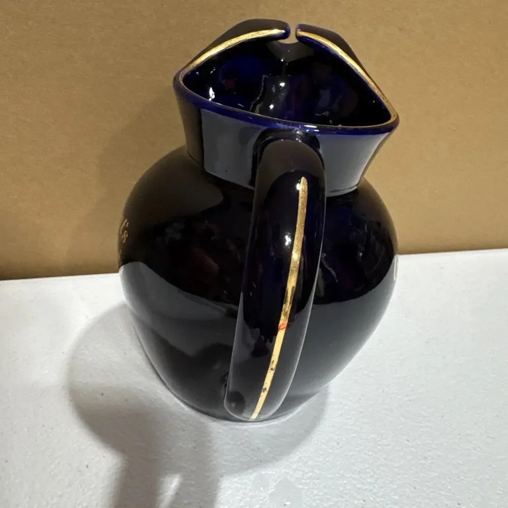 Vtg Grant's Scotch Whisky Water Juice Blue Pitcher Gold Accents Wade Regicor